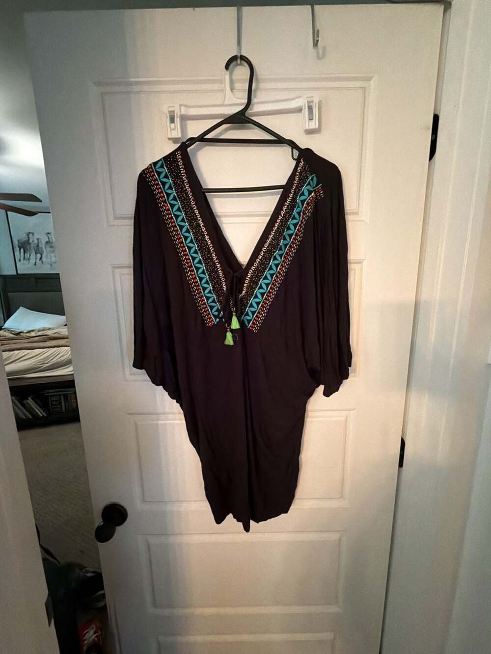 Nanette Lepore Swim Black Beaded Tassel V-Neck Cover Up Size M